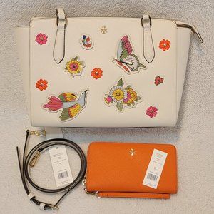 EUC Tory Burch Emerson Appliqué Satchel & Wallet Bundle